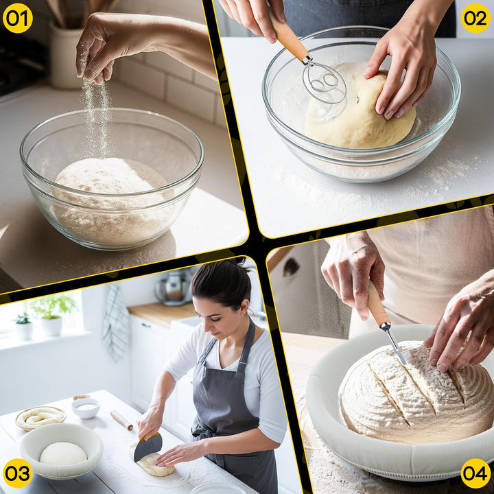 Brot Gärkorb Set 13-teilig – 2x Profi Gärkörbchen Rund & Oval (23 & 25 cm) aus 100% Rattan | Komplet