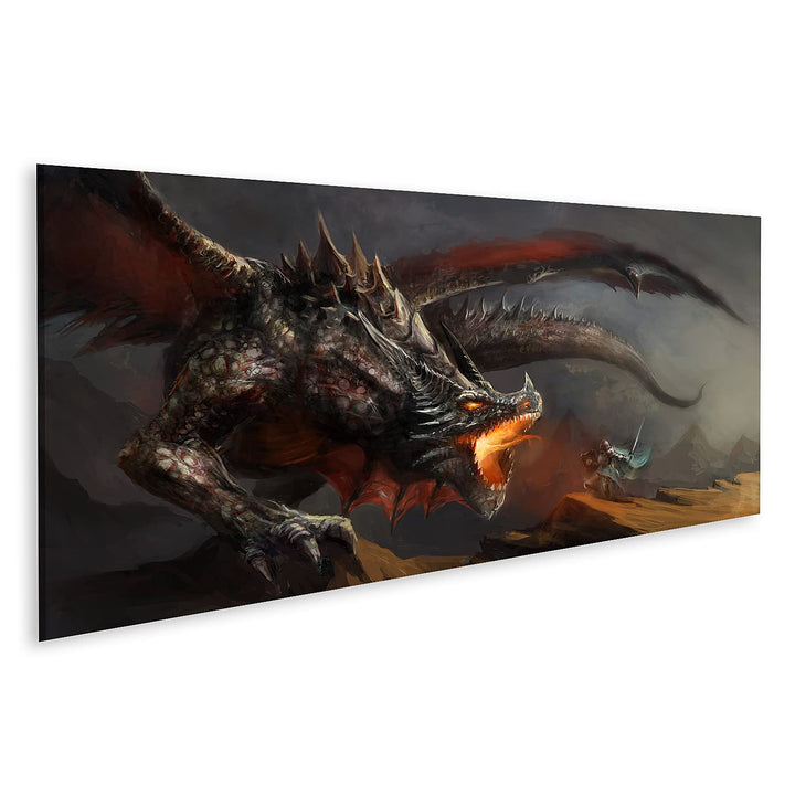 islandburner Bild auf Leinwand Ritter Kampf Feuerspeiender Drache Fantasy Bilder Wandbilder Poster L