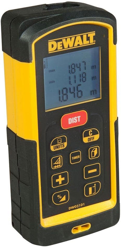 DeWalt Laser-Distanzmesser (635 nm, Laserklasse 2, für Längen-, Flächen- und Volumenmessung, in Mete