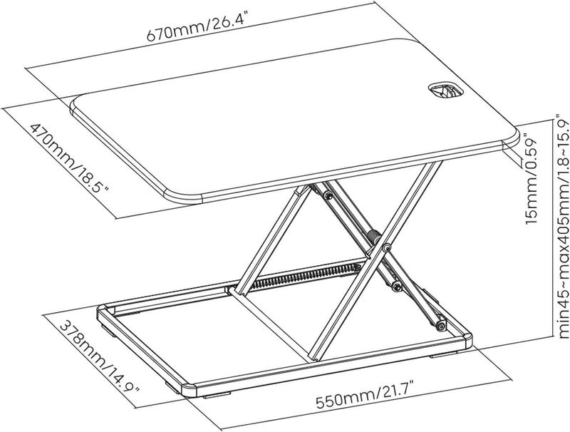 Toboli Schreibtischaufsatz 67x47cm höhenverstellbarer Steh-Sitz Schreibtisch für Laptop und Monitor