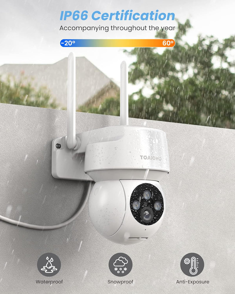 2K Überwachungskamera Aussen, TOAIOHO Kamera überwachung aussen, Nachtsicht in Farbe, IP66 Wasserdic