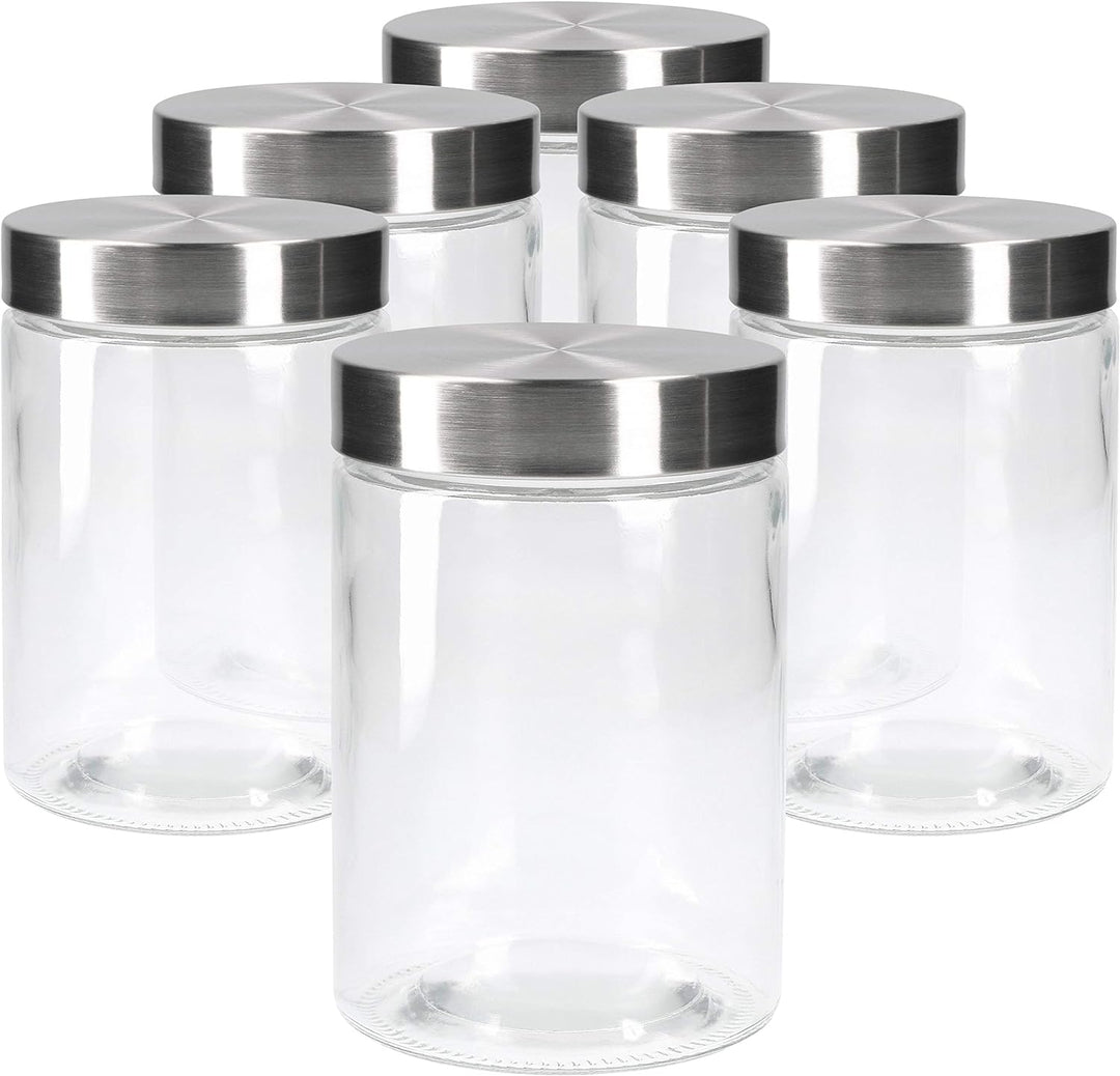 MamboCat Vorratsgläser Set Bera 6-tlg. mit Edelstahldeckel I befüllbare Glasdosen Ø 11 cm je 1,2 Lit
