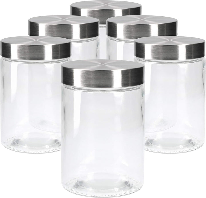 MamboCat Vorratsgläser Set Bera 6-tlg. mit Edelstahldeckel I befüllbare Glasdosen Ø 11 cm je 1,2 Lit