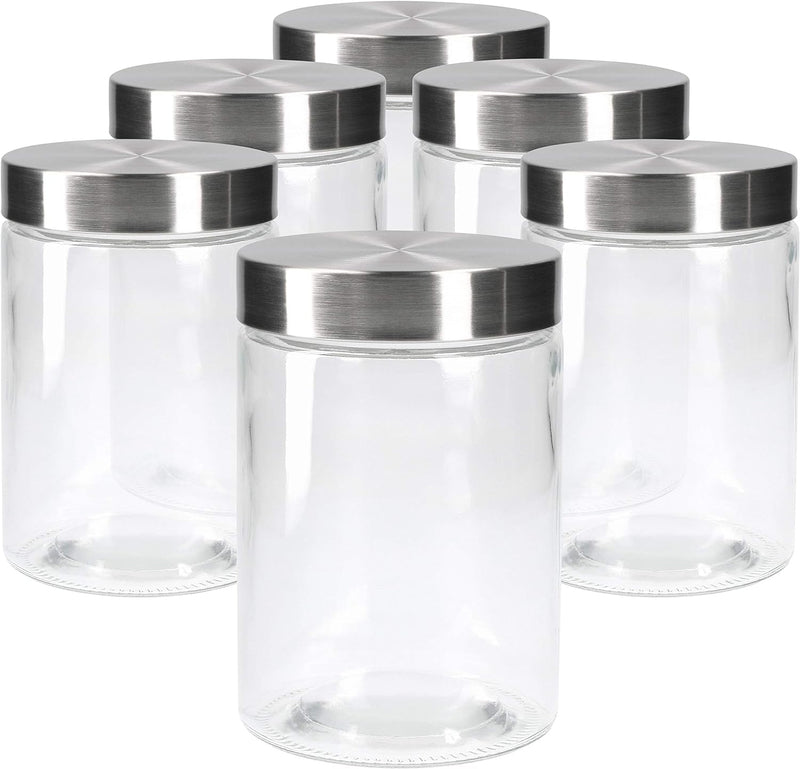 MamboCat Vorratsgläser Set Bera 6-tlg. mit Edelstahldeckel I befüllbare Glasdosen Ø 11 cm je 1,2 Lit