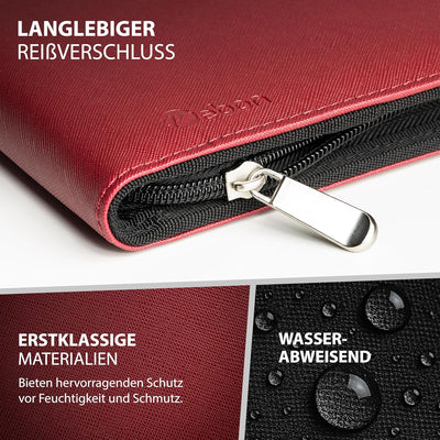 Vebon® Schreibmappe A4 gross Rom I Doppel Reissverschluss + Klemmbrett I Konferenzmappe + Laptoptasc