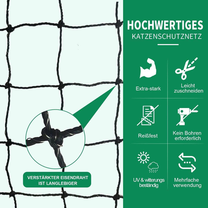 Tatamiyya Katzennetz für Balkon, 12x3m Katzennetz Drahtverstärkt ist Robust UV-Beständig &amp; Witterung