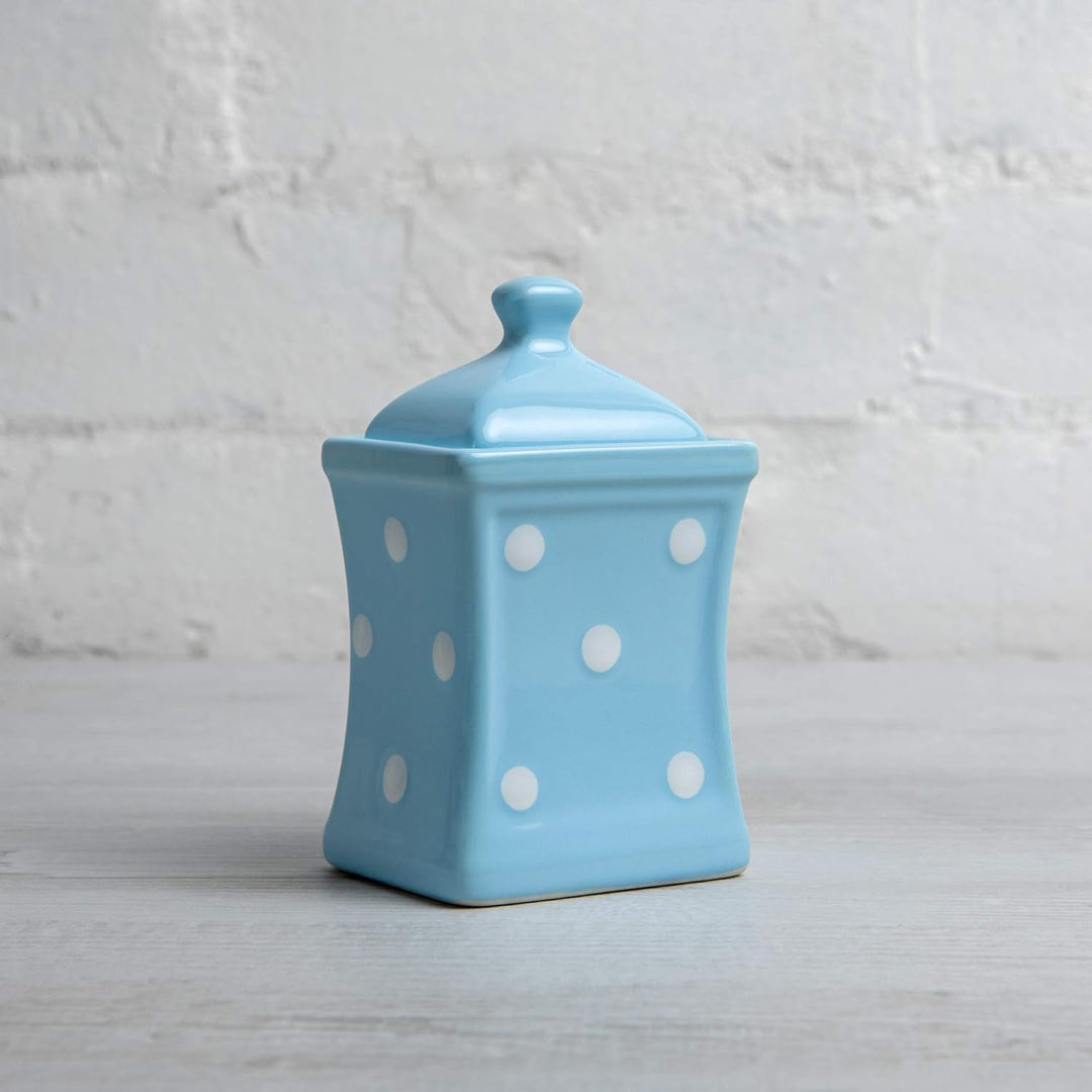 City to Cottage® - Keramik Behälter Küche 150 ml | Hellblau und Weiss | Polka Dots | Handgemacht | B