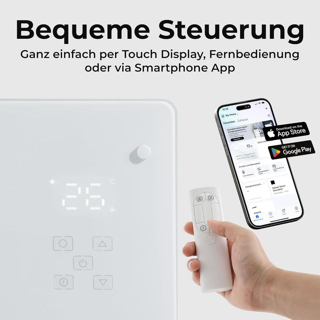 KLAMER Konvektor Pro 2500 W WLAN Heizgerät – Smart Konvektor mit App- & Timersteuerung, ECO- & Frost