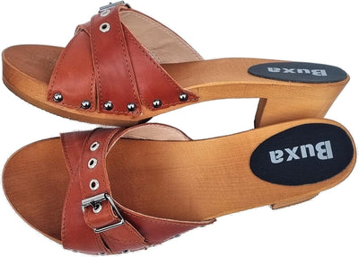 Generisch Elegante Holz Clogs Pantolette - Gr.36, 37, 38, 39, 40, 41 *Lila oder Orange* Echt Leder S