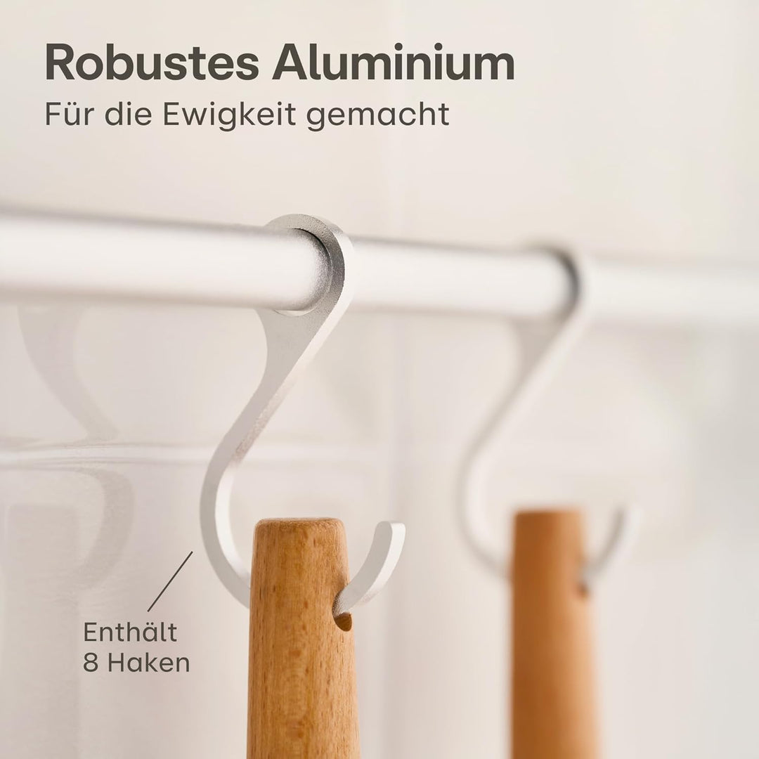 Hakenleiste für Küchenutensilien mit 8 Haken - Ohne Bohren - Selbstklebend - 40 cm - Verstellbar