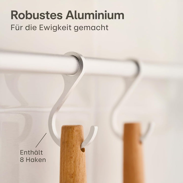 Hakenleiste für Küchenutensilien mit 8 Haken - Ohne Bohren - Selbstklebend - 40 cm - Verstellbar