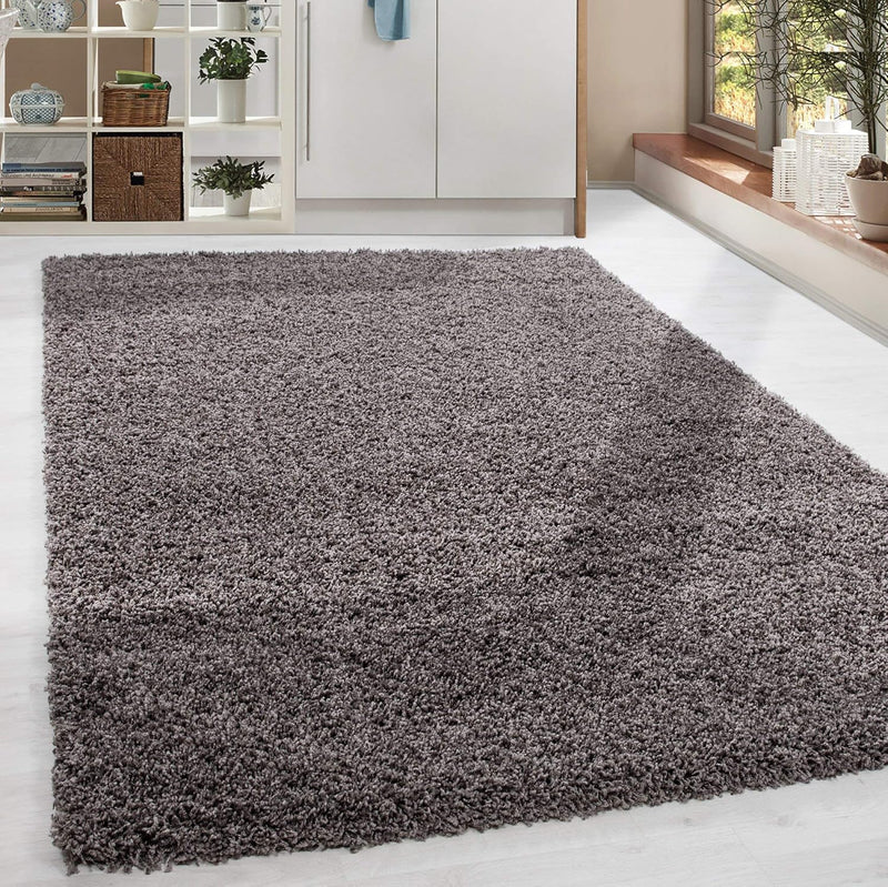 HomebyHome Teppich Wohnzimmer Shaggy Hochflor Taupe 80 cm Rund Einfarbig Design - Flauschiger Teppic