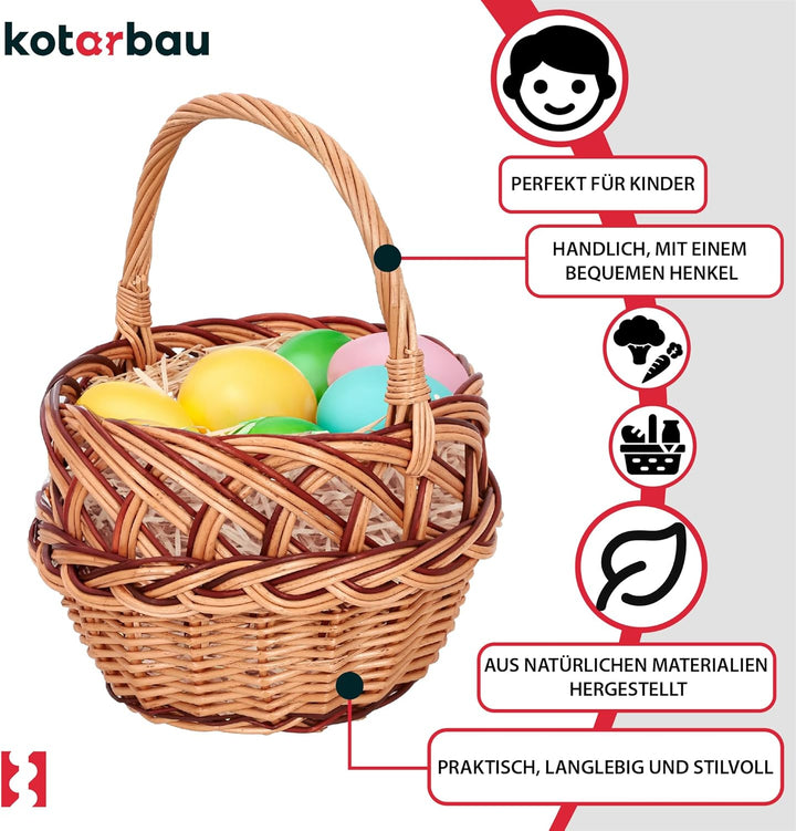KOTARBAU® Weidenkorb mit Henkel Kinder 290 x 220 x 200 mm Kinder Ostern Körbchen kleiner Weidenkorb