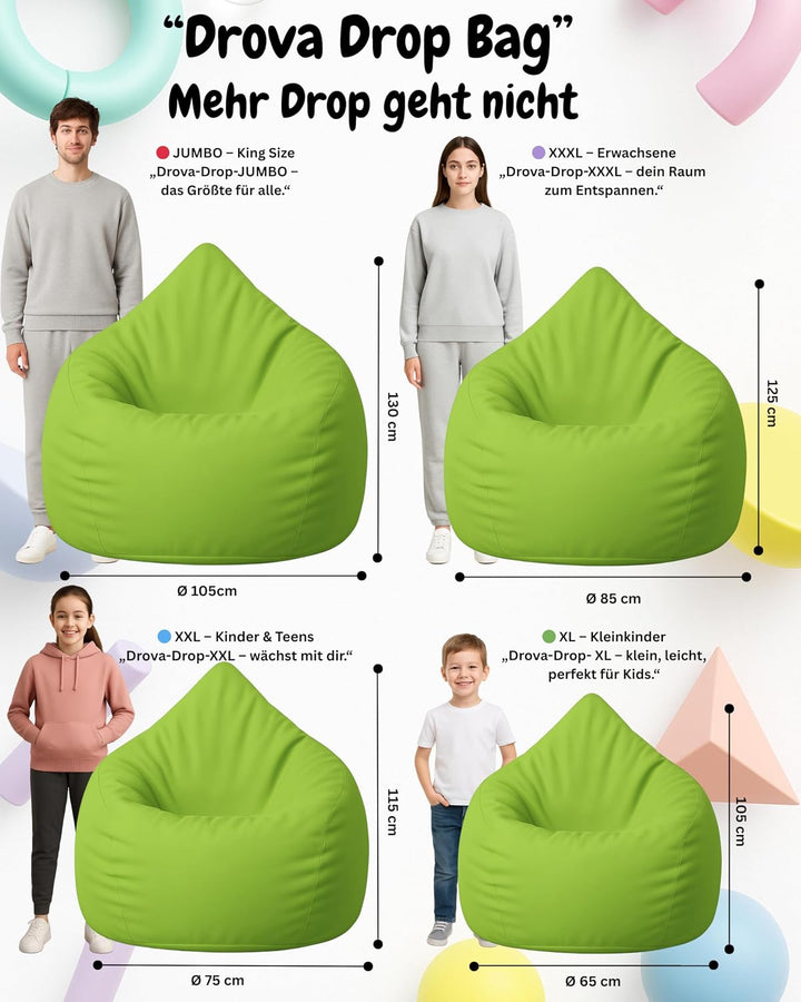 PATCH HOME Patchhome Sitzsack Tropfenform mit Reissverschluss Nachfüllbar - für In &amp; Outdoor - mit S