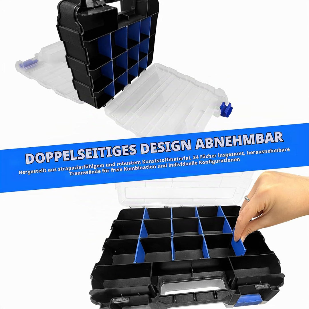 Doppelseitige Schrauben Sortierbox Werkzeug Organizer 34 Fächer Kleinteile Organizer mit Abnehmbarer