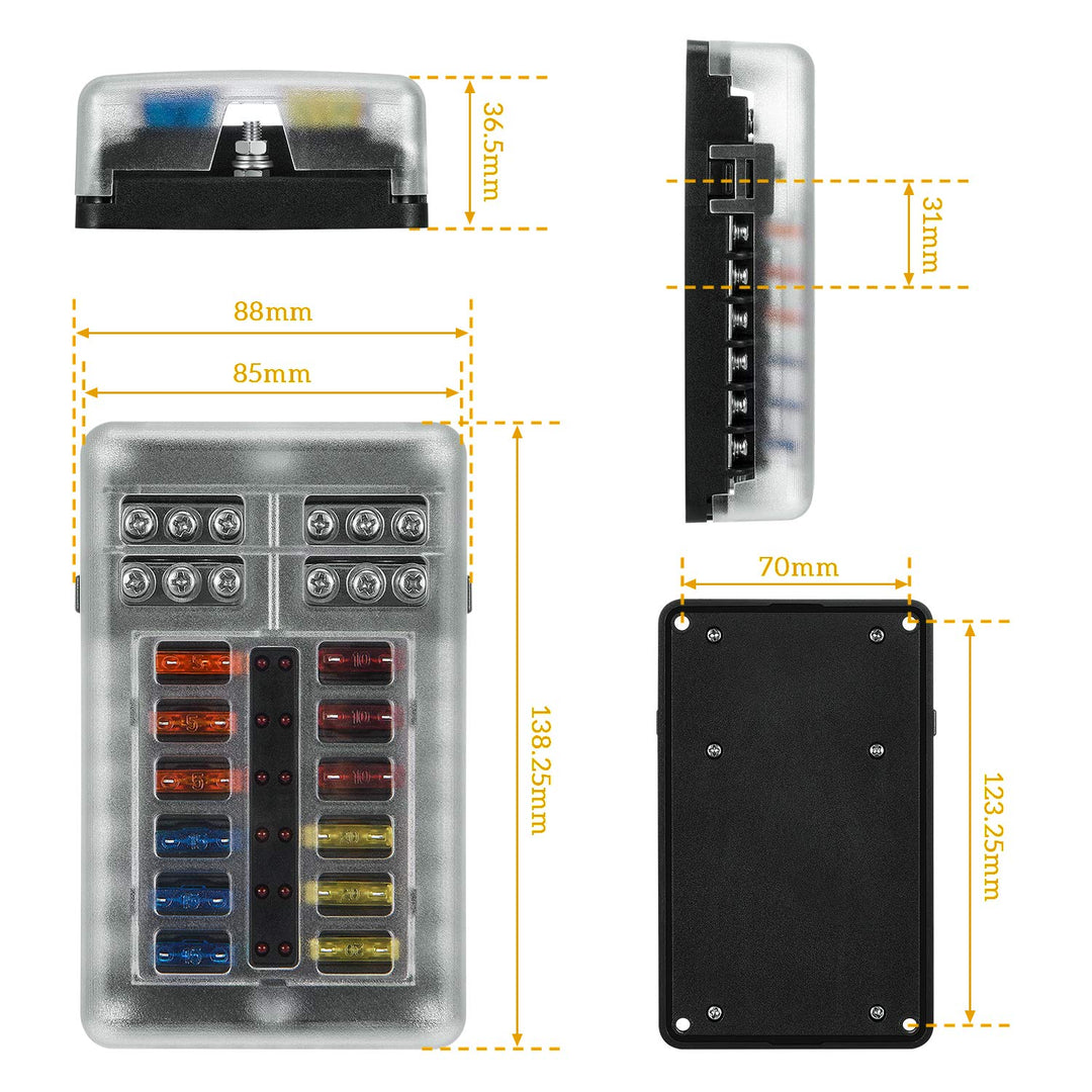 Kohree 12 Fach kfz Sicherungshalter 12 Volt, kfz Sicherungskasten 12V mit LED-Anzeige, 24 Sicherunge