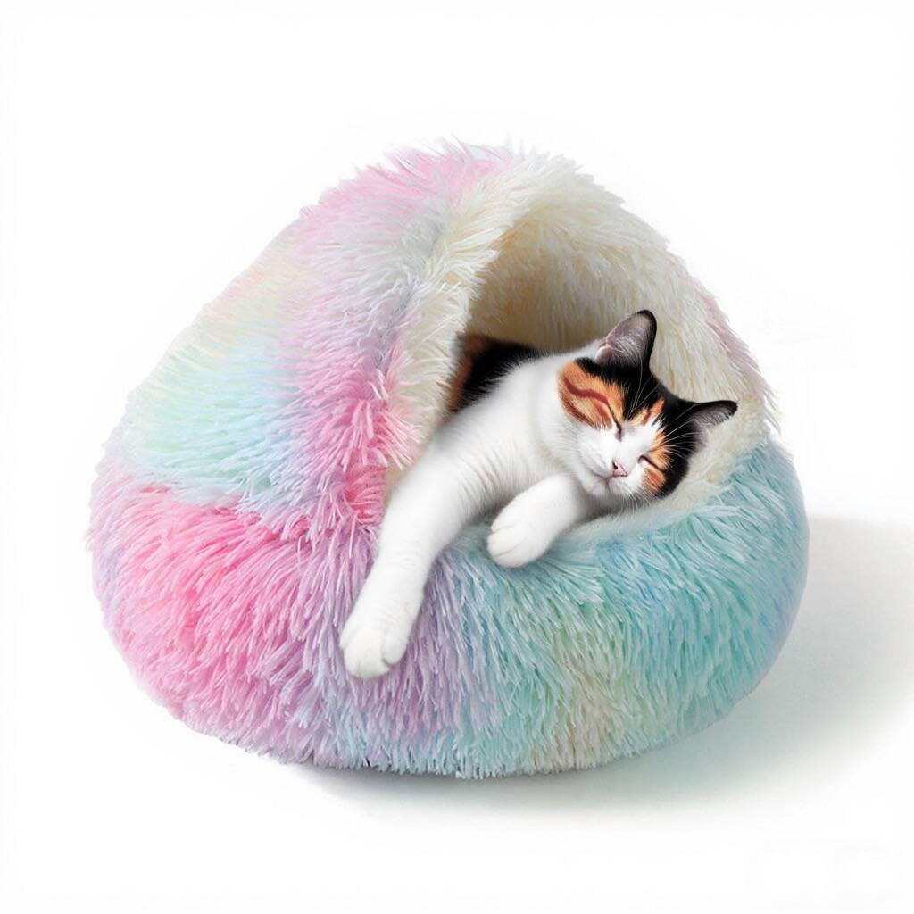 Höhlenbett für Hauskatzen, waschbares, Flauschiges Plüschbett gegen Angstzustände, weicher, selbstwä