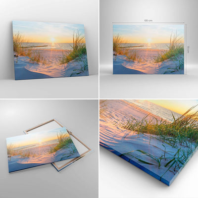 Bilder auf Leinwand 100x70cm Leinwandbild mit Rahmen Düne Strand Meer Gross Wanddeko Bild Schlafzimm