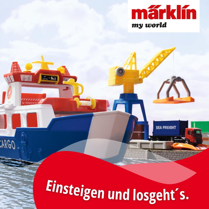 Märklin My World - 72223 Frachtschiff und Hafenkran - Spielset mit beweglichem Kran - realistisches