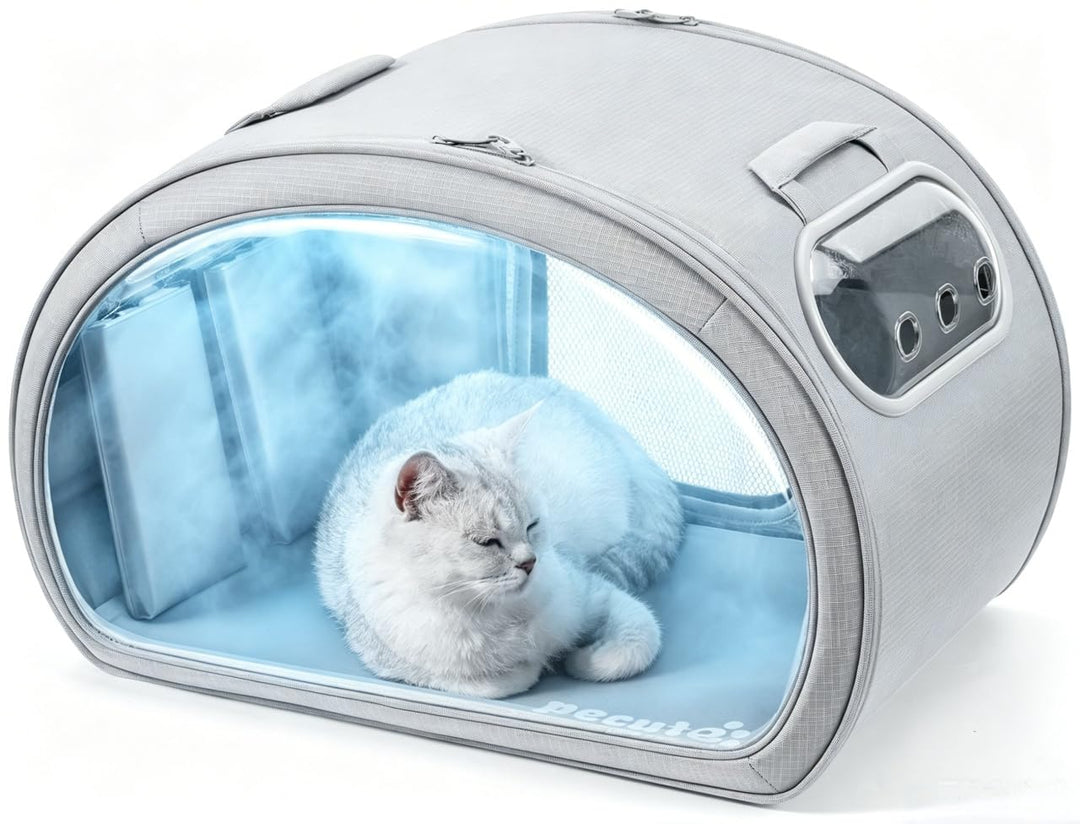 Pecute Katzenkühlhaus mit Dual-Kühl-System (6 Kühlakkus &amp; Gel-Matte) – Faltbares Katzenzelt Sommer,