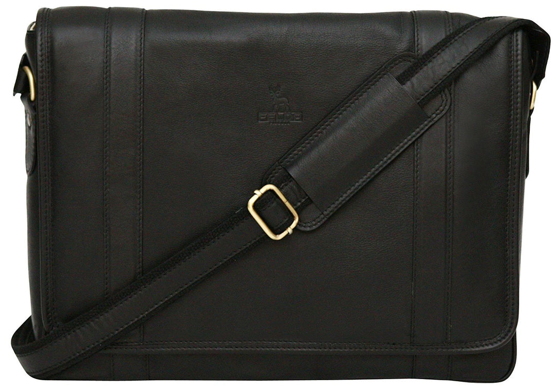 Messenger Bag aus Echtleder mit 13" Laptop-Fach Schwarz, Schwarz