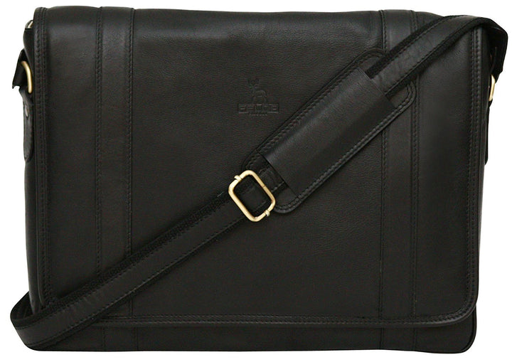 Messenger Bag aus Echtleder mit 13" Laptop-Fach Schwarz, Schwarz