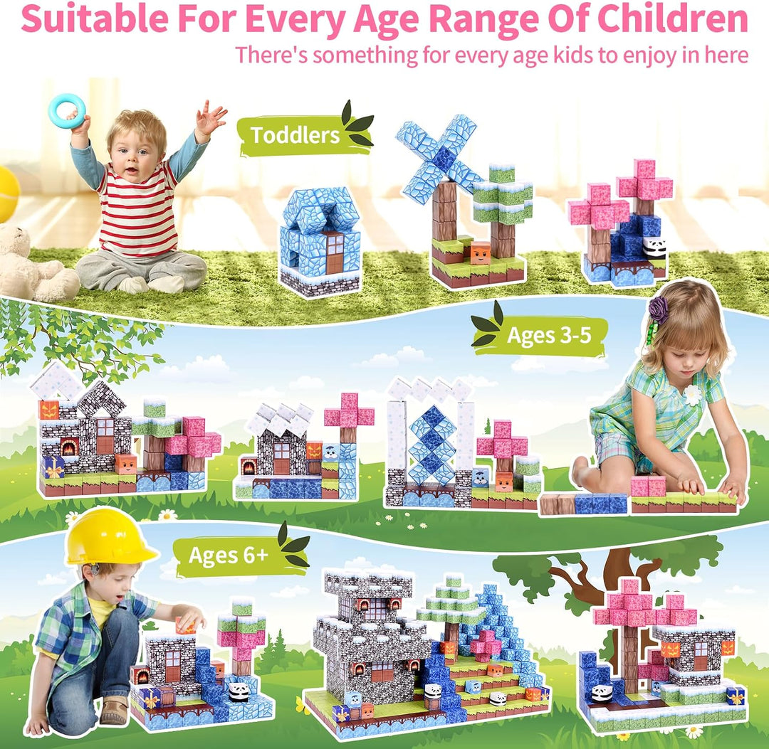 100Pcs Magnetische Bauklötze für Kinder, Build Magnet Ice Castle World Set, Magnet Spielzeug Geburts