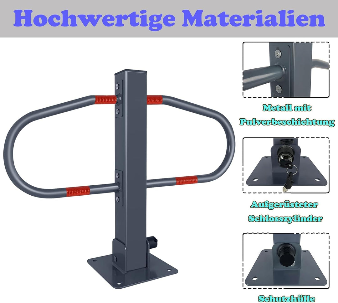Froadp 73x51cm Klappbare Parkplatzsperren Stahl Absperrpfosten Parkbügel Mobile Parkpfosten mit Schl