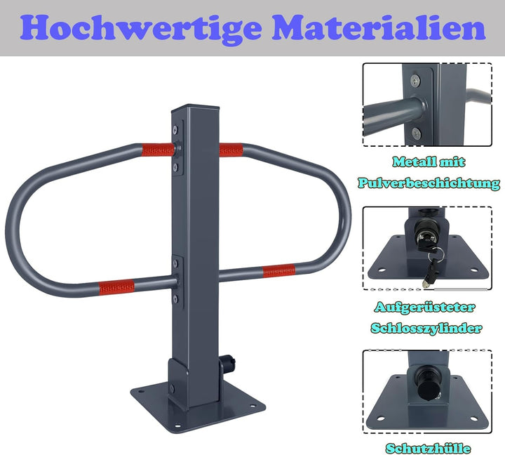 Froadp 73x51cm Klappbare Parkplatzsperren Stahl Absperrpfosten Parkbügel Mobile Parkpfosten mit Schl