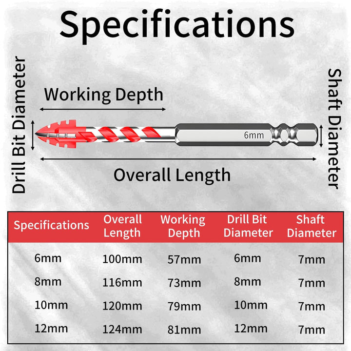 Professionelles Bohrer-Set für Fliesen, Keramik, Glas, Porzellan, Zement, Ziegel, Granit, Marmor (5e