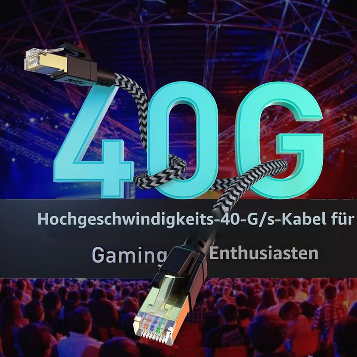 Cat 8 Ethernet Kabel 5M, 40Gbps Netzwerkkabel Hochgeschwindigkeits 2000MHz Ethernet Kabel, Gigabit R