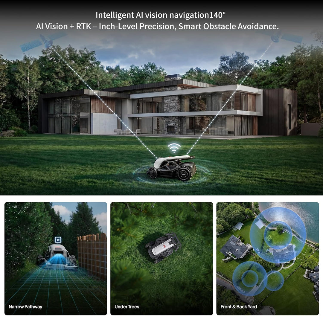 Tron SE Mähroboter, Roboter rasenmäher bis 1500m²,Antennenfreie NetRTK+KI-Vision, Hangneigungserkenn