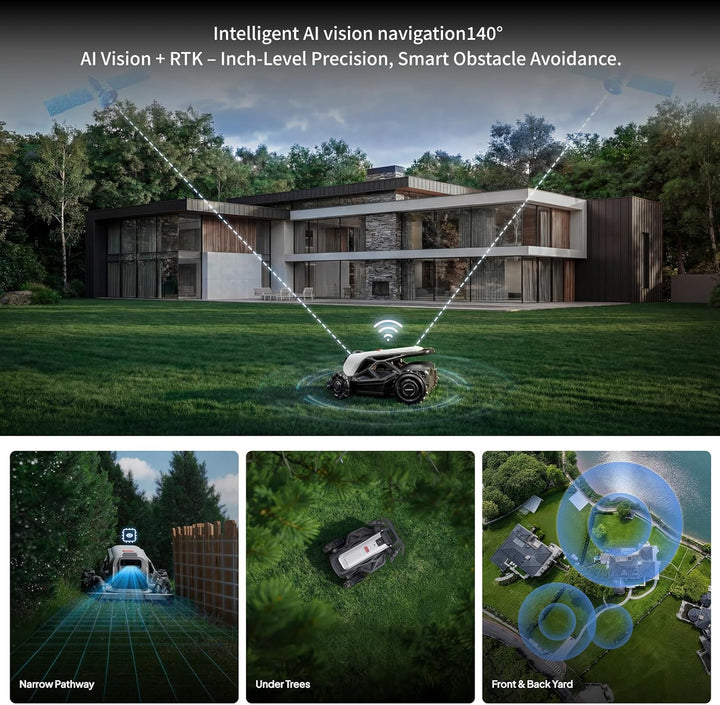 Tron SE Mähroboter, Roboter rasenmäher bis 1500m²,Antennenfreie NetRTK+KI-Vision, Hangneigungserkenn