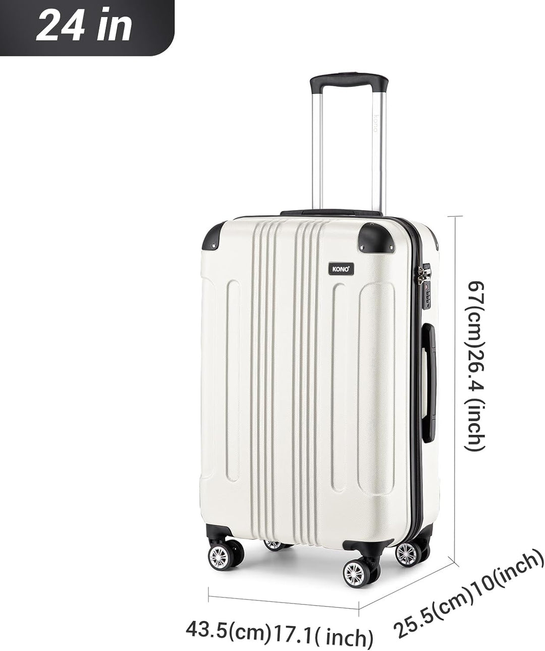 KONO 65cm Koffer Mittelgross Hartschale Trolley Rollkoffer Reisekoffer mit 4 Rollen 65x42x26cm (Koff