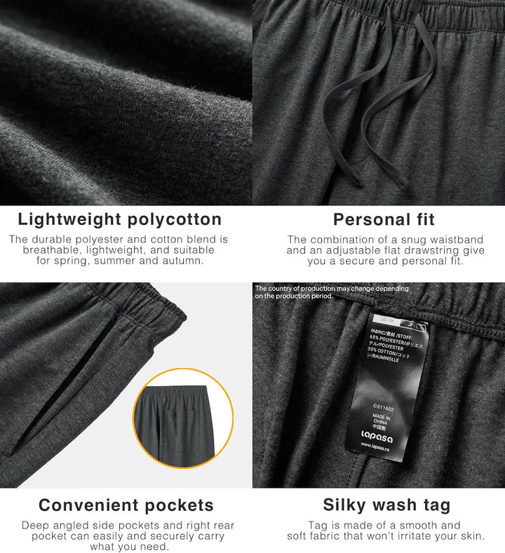 LAPASA Herren Pyjama Shorts mit Taschen, 2er Pack Pyjamahose Schlafshorts Baumwolle Kurze Schlafanzu