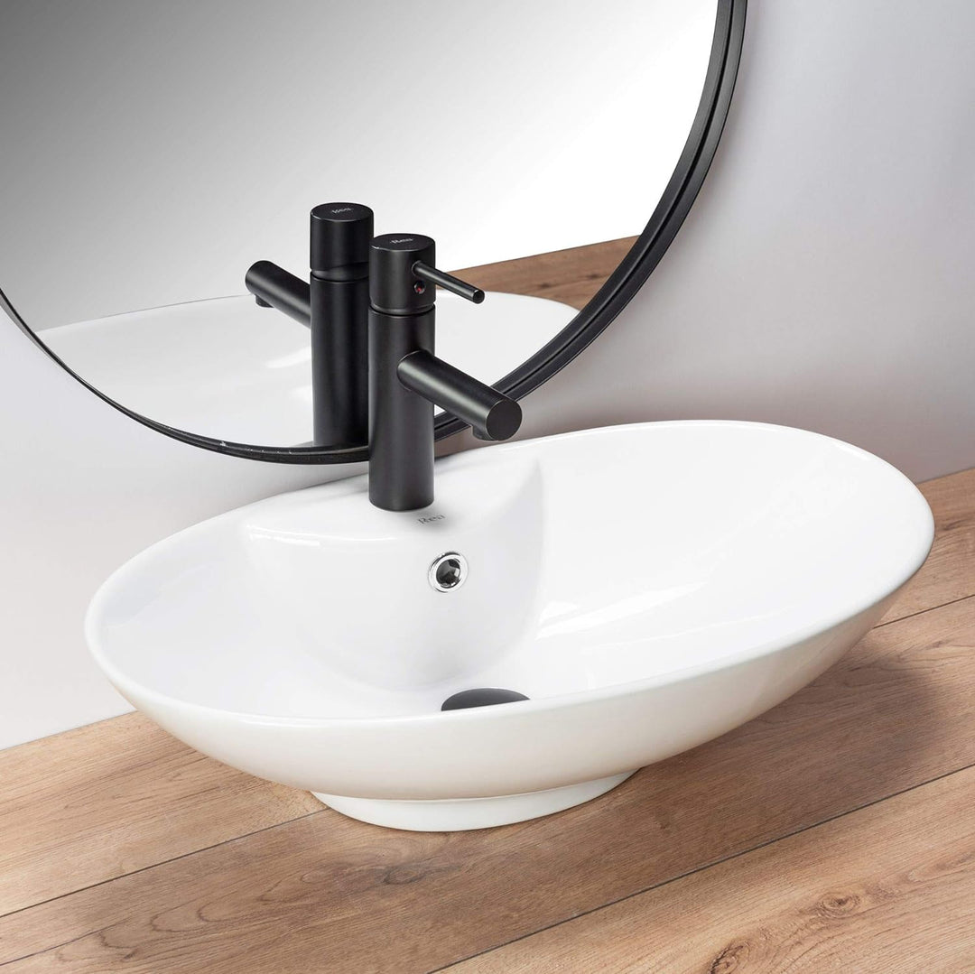 VBChome Waschbecken 59 x 39 cm Keramik Oval Waschtisch Handwaschbecken AUFSATZWASCHBECKEN WASCHSCHAL