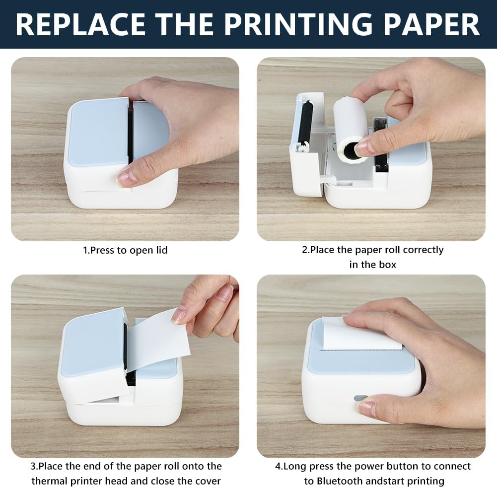 OFFCUP Mini Drucker Thermo, Kleiner Fotodrucker für Smartphone Bluetooth Taschendrucker mit 5 Papier