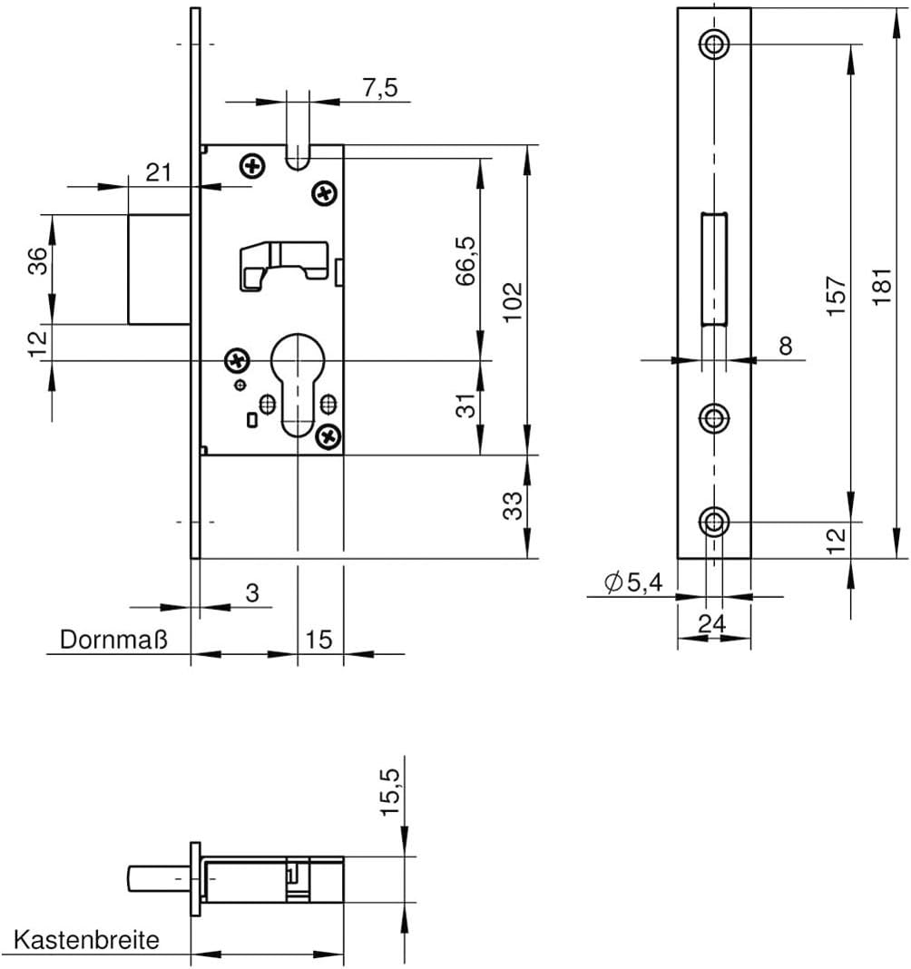 WILKA Riegel-Schloss 038R | Dornmass 40 mm | Stulpe 181 mm flach Edelstahl | 1 Stück, 40 mm