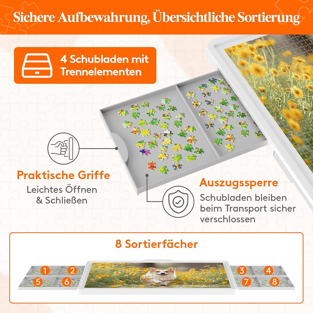 Lifewit 1500 PCS Drehbares Puzzlebrett mit 4 Schubladen, Kippwinkel Puzzleplatte, Tragbarer Puzzleti