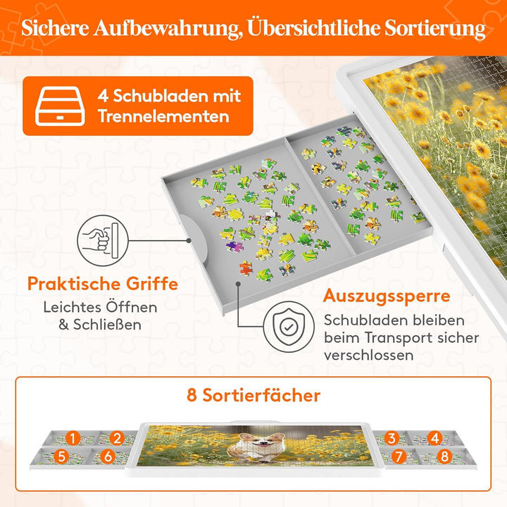 Lifewit 1500 PCS Drehbares Puzzlebrett mit 4 Schubladen, Kippwinkel Puzzleplatte, Tragbarer Puzzleti