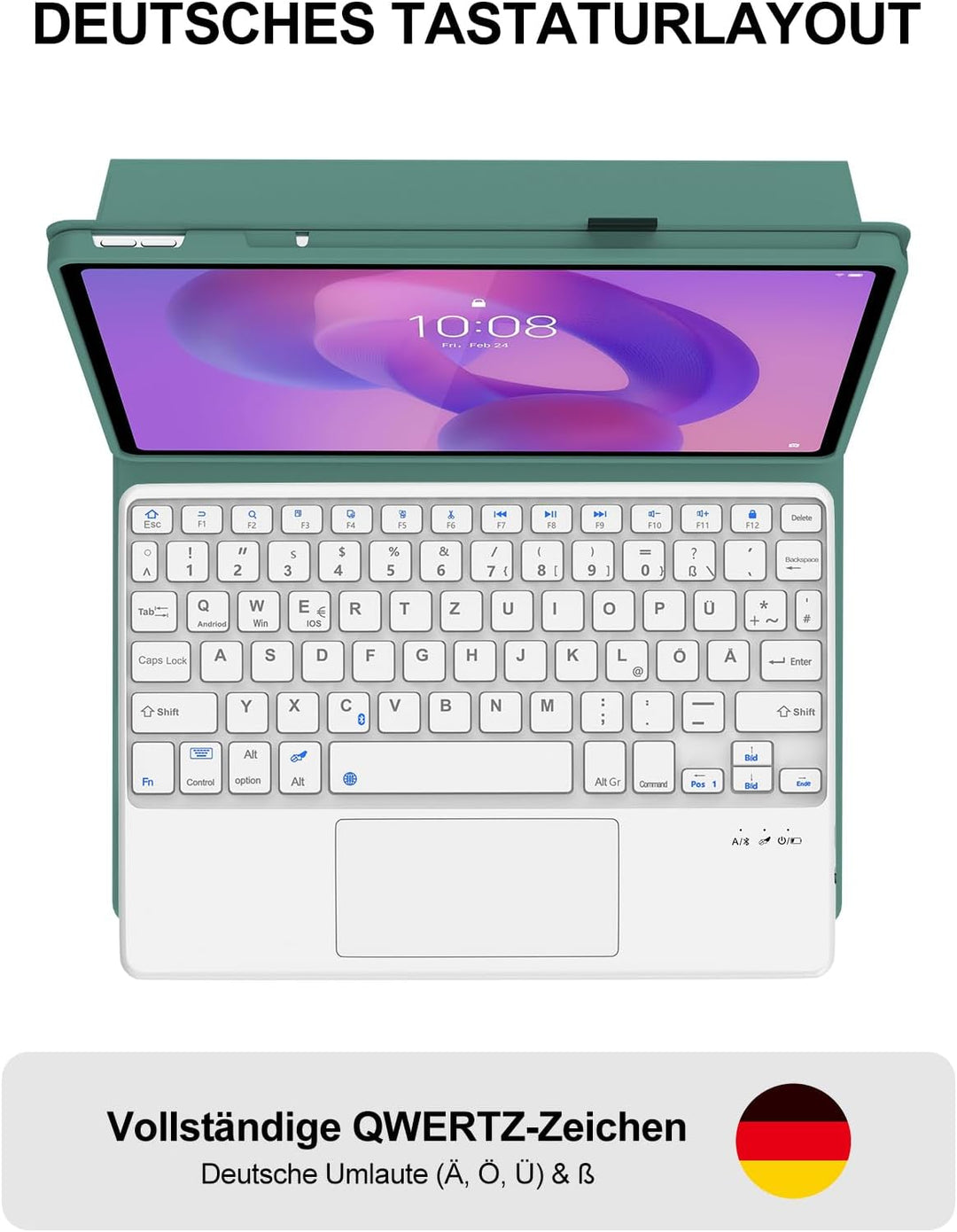 JADEMALL Für Lenovo Idea Tab 11" TB336FU Tastaturhülle mit Touchpad QWERTZ | Mit Touchpad - 120 Tage
