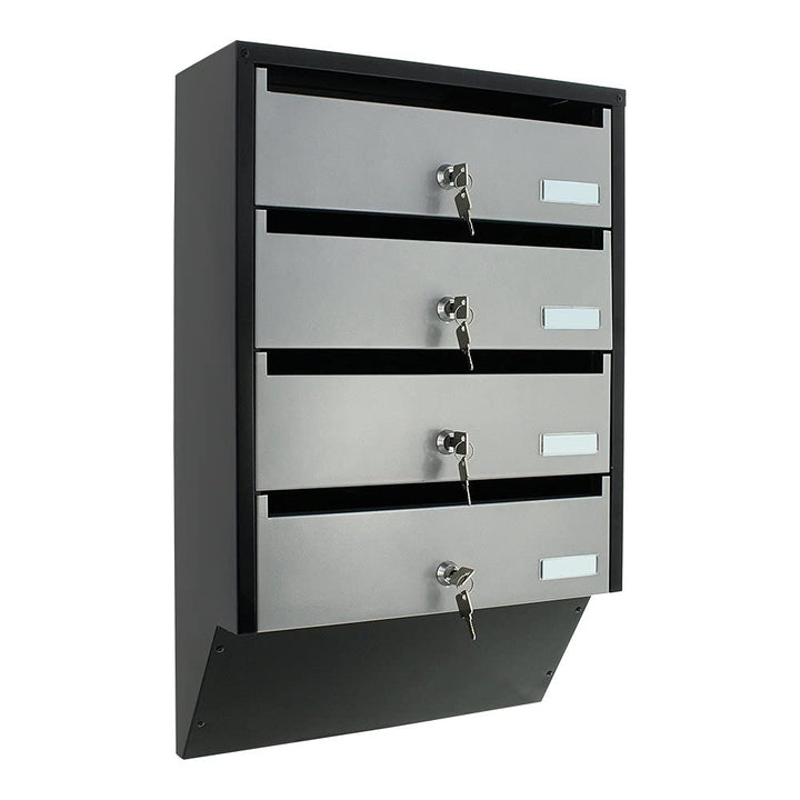 Profirst Cetiri Briefkastenanlage Silber Schwarz Stahlblech Namensschildhalter Zylinderschloss je 2