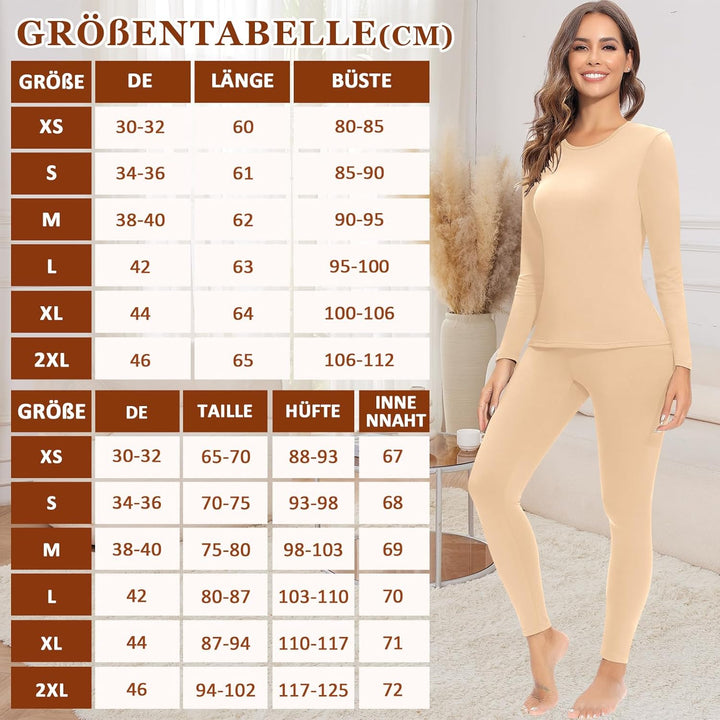 Jiuday Thermounterwäsche Damen Winter Funktionswäsche Set Warm Thermo Unterwäsche Atmungsaktiv Flexi
