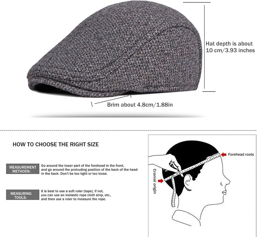 WHSPORT Flatcap Schirmmütze Cap Winter Schiebermütze Herren Cabbie Ivy Flat Cap mit Ohrenklappen Bas