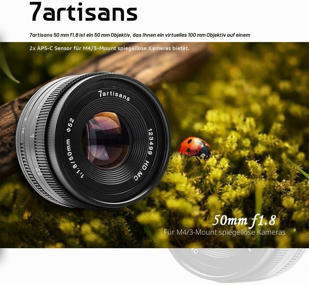 7artisans 50mm F1.8 APS-C Manuelle Fixed Objektiv für Sony E-Mount spiegellose Kamera wie Sony A6500