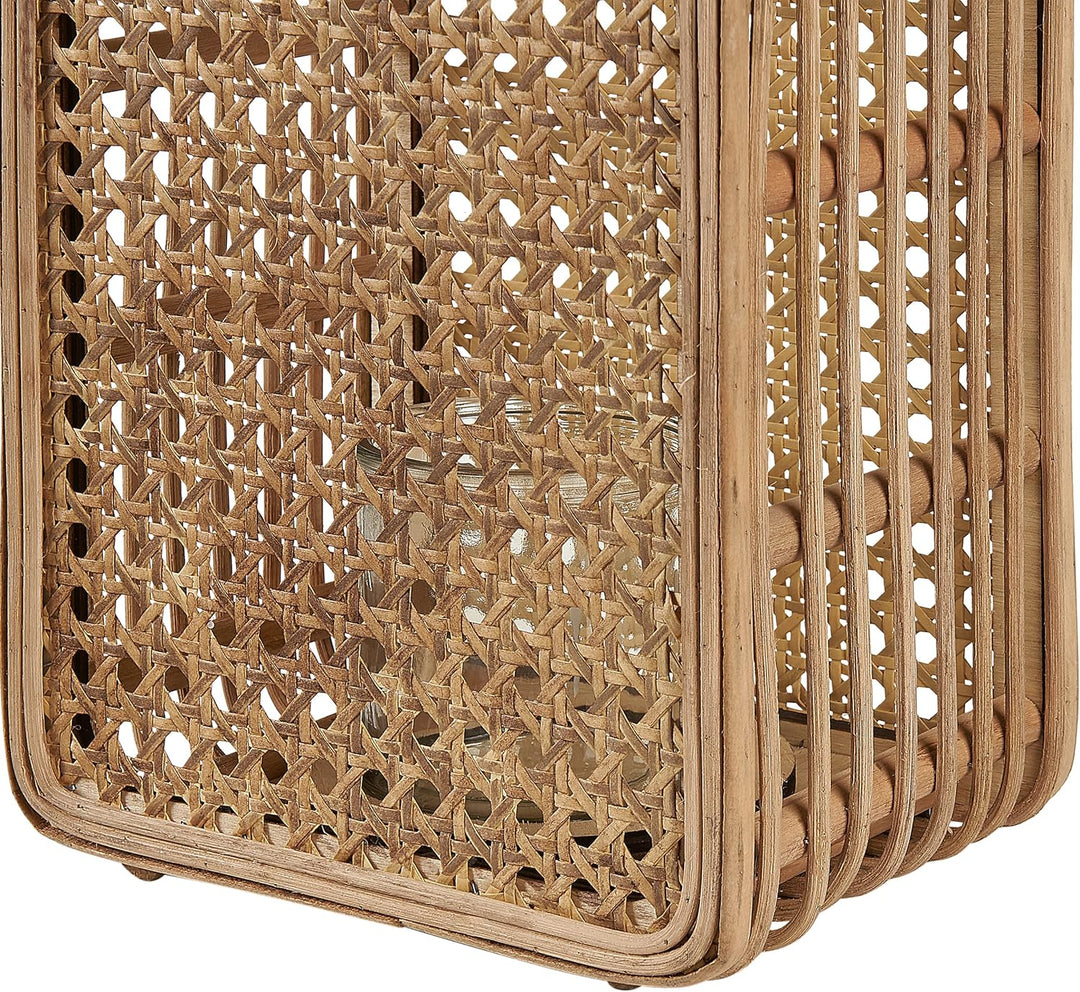 Laterne Rattan natürlich rechteckig 28 cm mit Griff Glaseinsatz Deko Boho Bantul