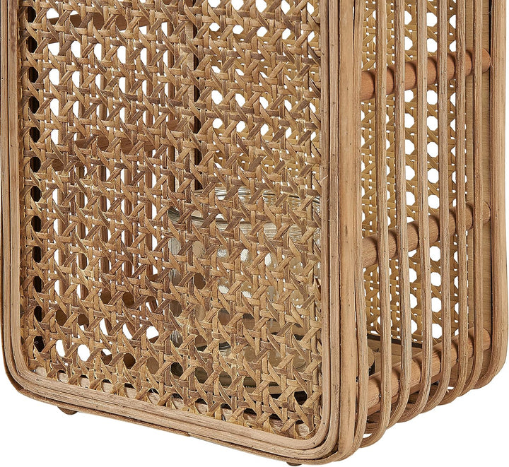 Laterne Rattan natürlich rechteckig 28 cm mit Griff Glaseinsatz Deko Boho Bantul