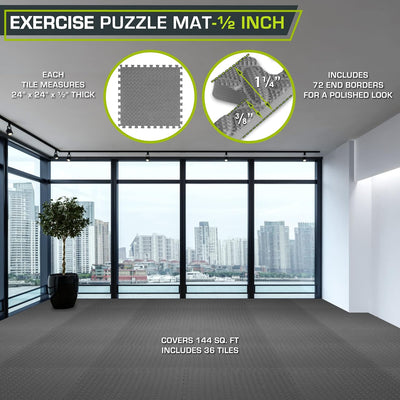 ProsourceFit Puzzlematte 1,2 cm dick – 13,4 m² - 36 Ineinandergreifende EVA Bodenschutzmatten – Bode
