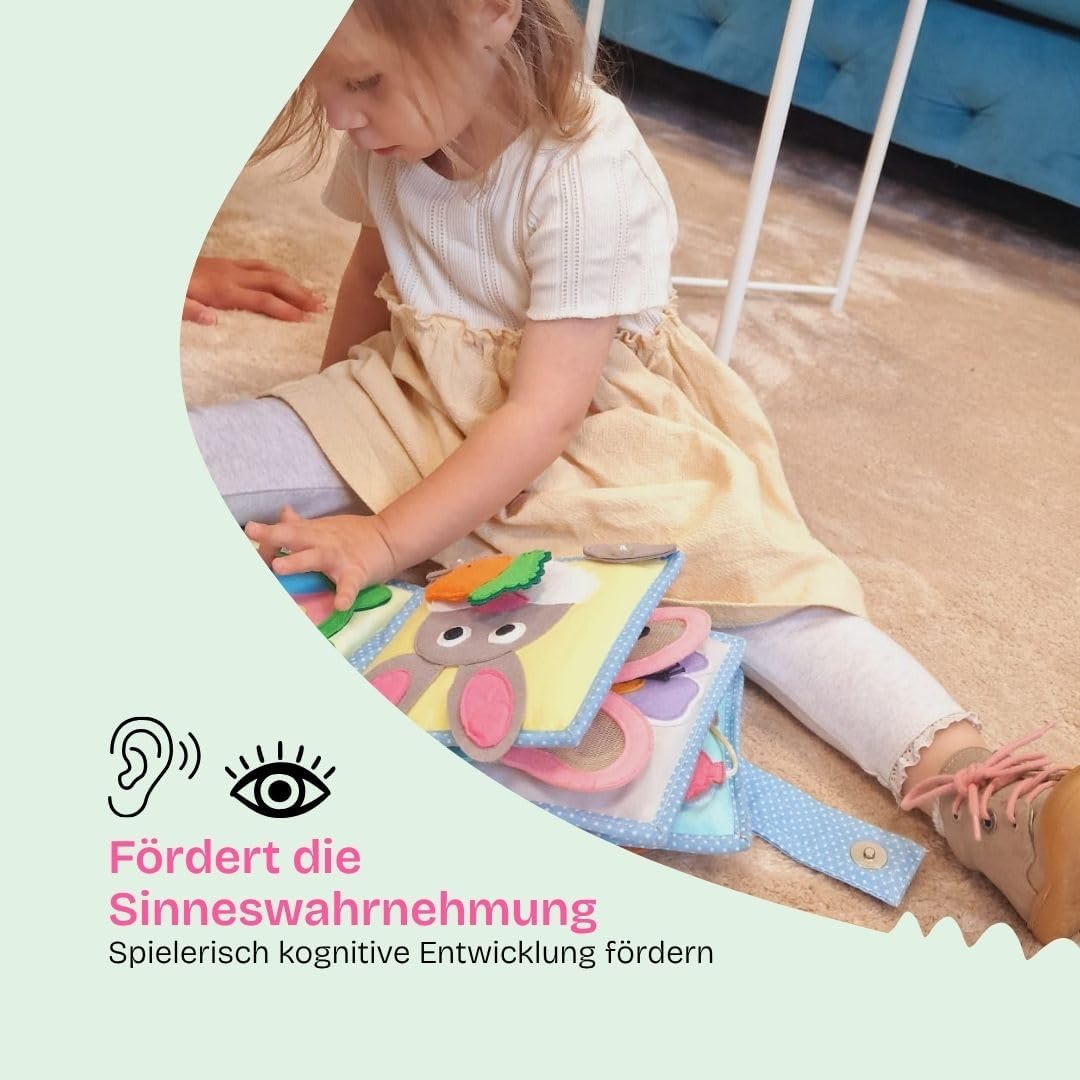 Jolly Designs – Kleine Biene - Mini Quiet Book – Montessori Spielzeug ab 6 Monaten – Motorik & Senso