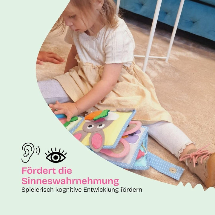 Jolly Designs – Kleine Biene - Mini Quiet Book – Montessori Spielzeug ab 6 Monaten – Motorik & Senso